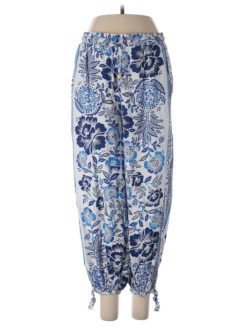 LIKE NEW Small Rachel Zoe Linen Harem Balloon Parachute Pants Joggers Blue Print